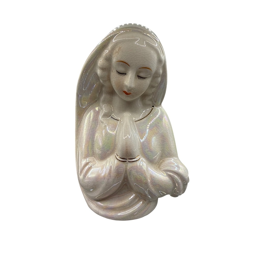 Ceramic Madonna‎ Planter Vintage Virgin Mary Iridescent Japan Religious Art